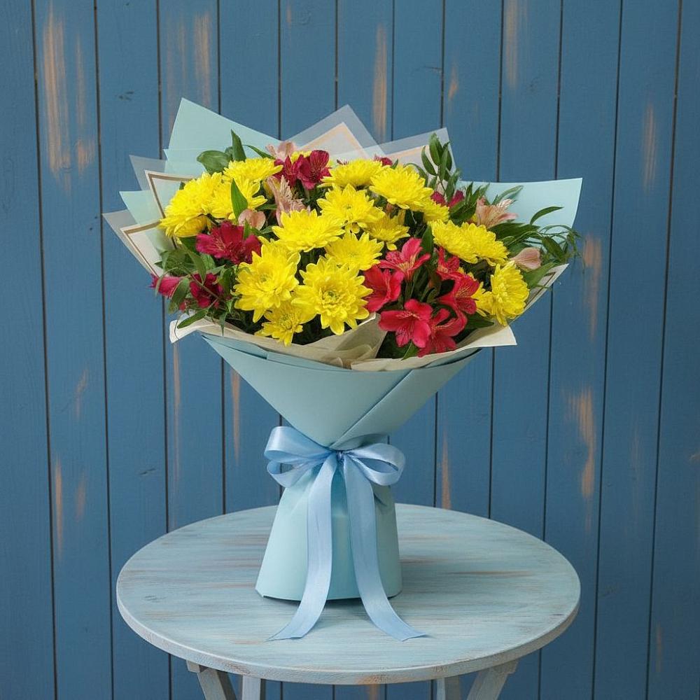 Букет цветов из: Альстромерии и Хризантемы в Пролетарий