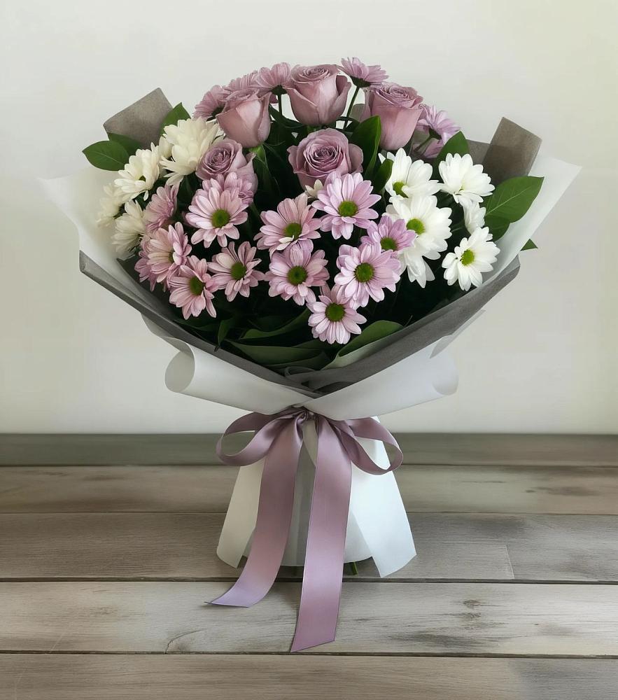 Букет цветов из: Хризантемы и Розы в Пролетарий