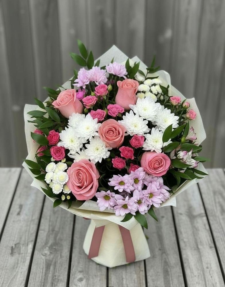 Букет цветов из: Альстромерии, Гвоздики, Розы и Хризантемы в Пролетарий