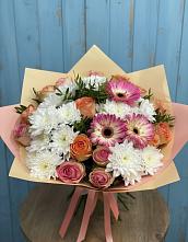 Букет цветов из:  Розы, Герберы и Хризантемы в Пролетарий