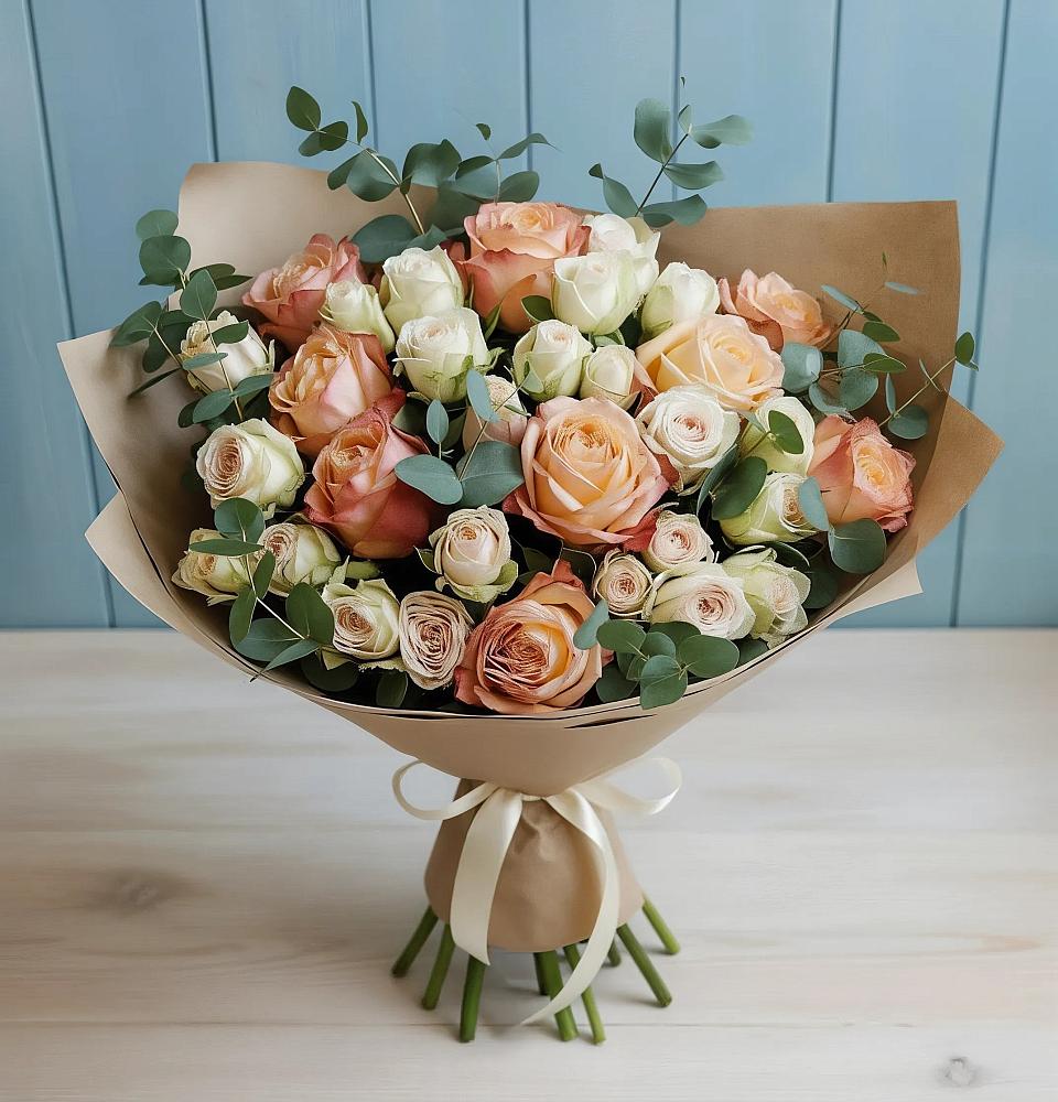 Букет цветов из: Альстромерии и Розы в Пролетарий