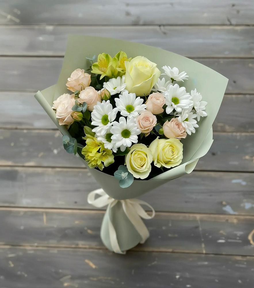 Букет цветов из: Альстромерии, Розы и Хризантемы в Пролетарий