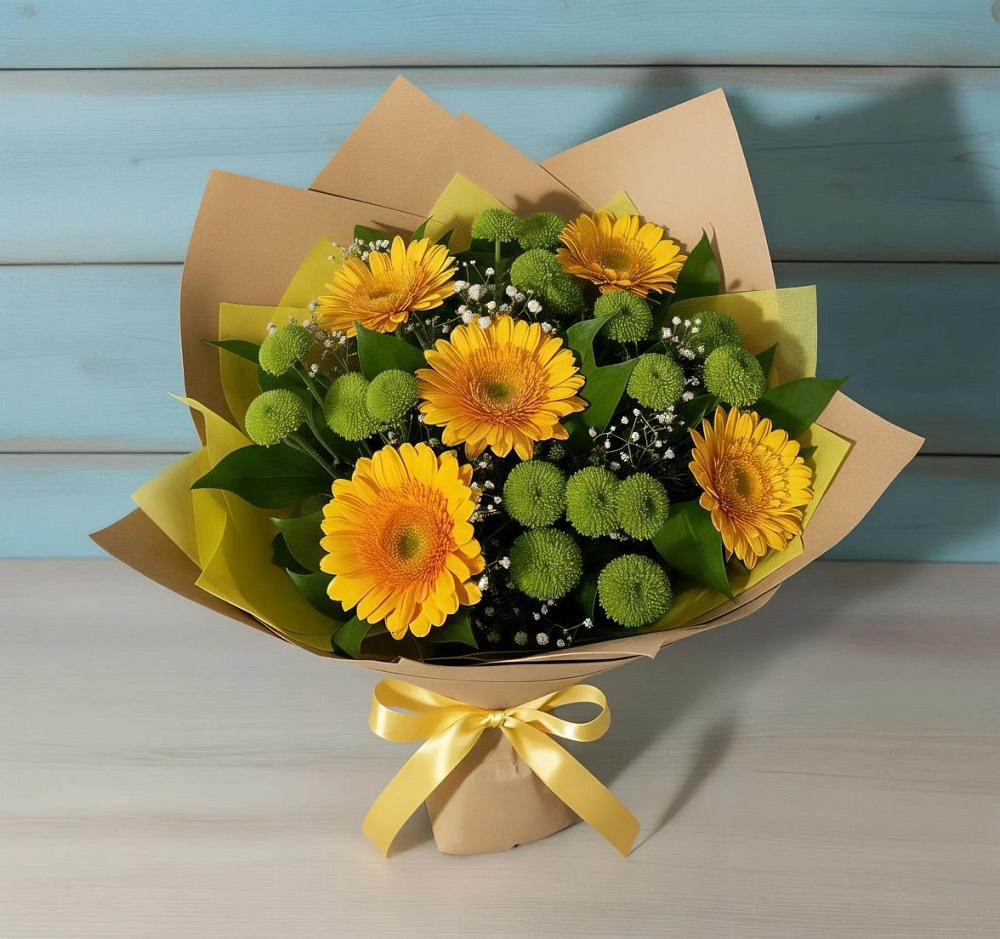 Букет цветов из: Герберы и Хризантемы в Пролетарий