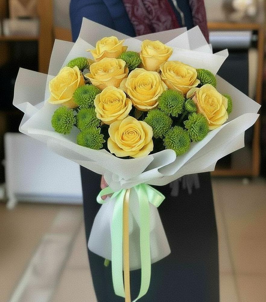 Букет цветов из: Хризантемы и Розы в Пролетарий