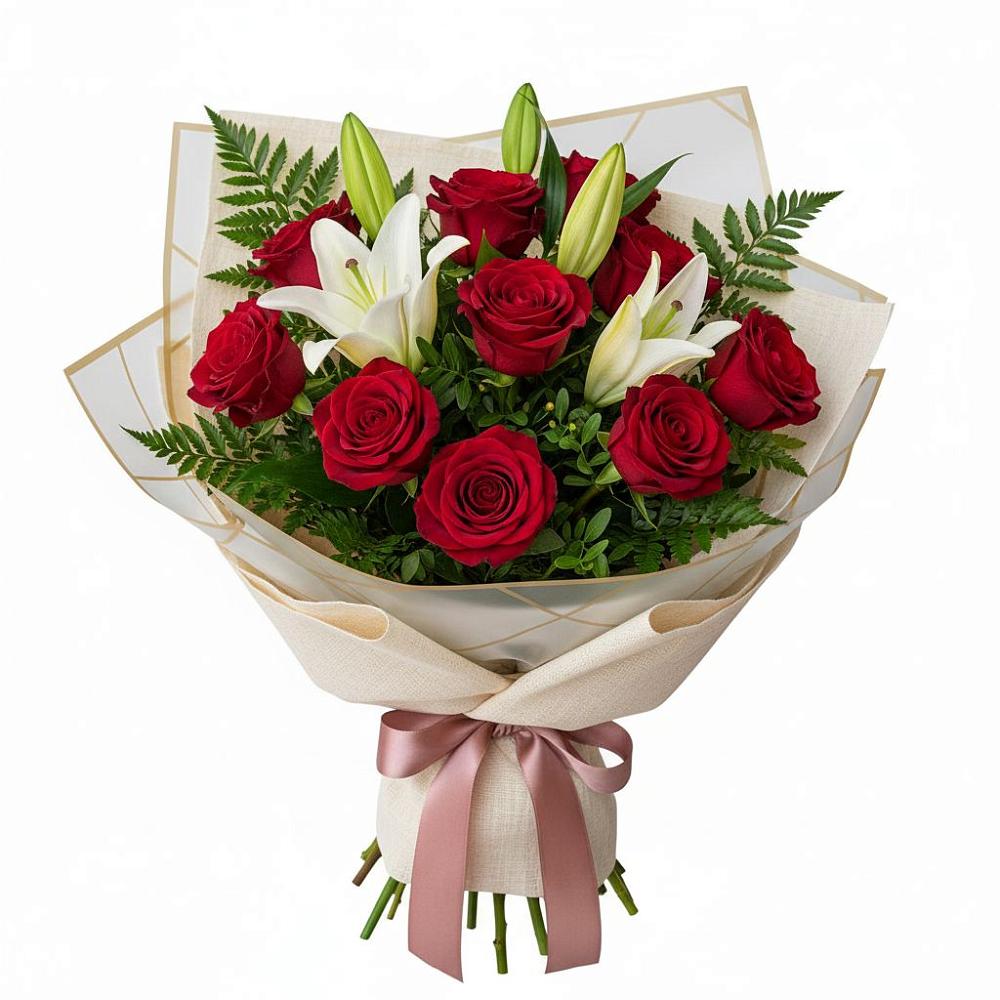 Букет цветов из: Лилии и Розы в Пролетарий