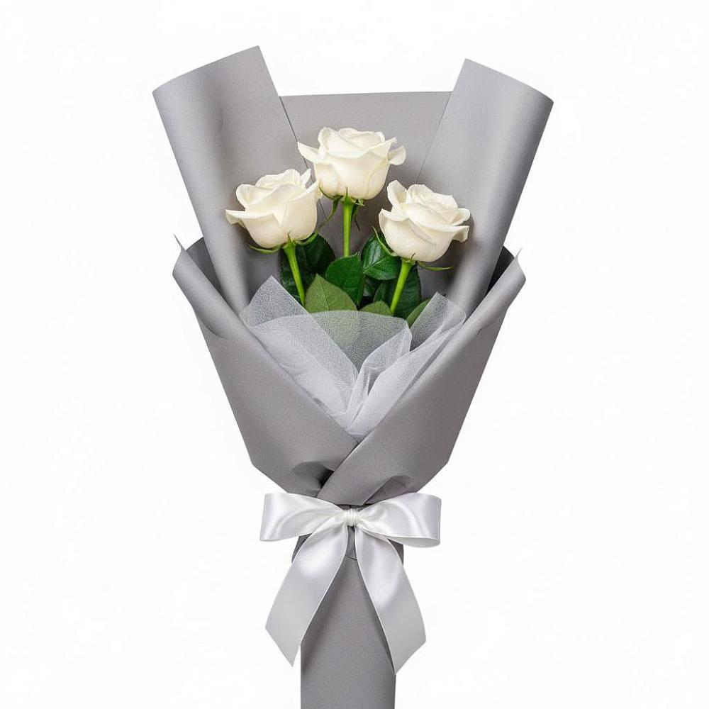 Букет 3 белые розы в Пролетарий