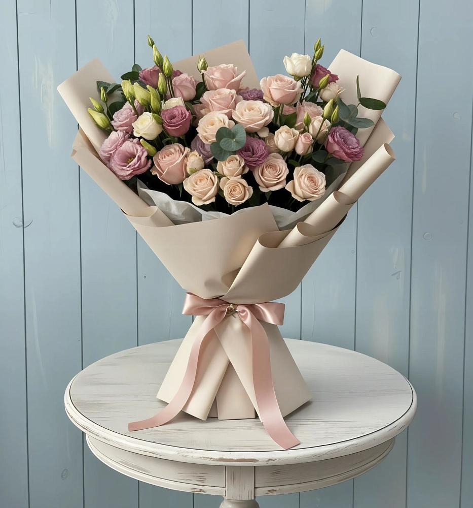 Букет цветов из: Розы и Лизиантусы в Пролетарий