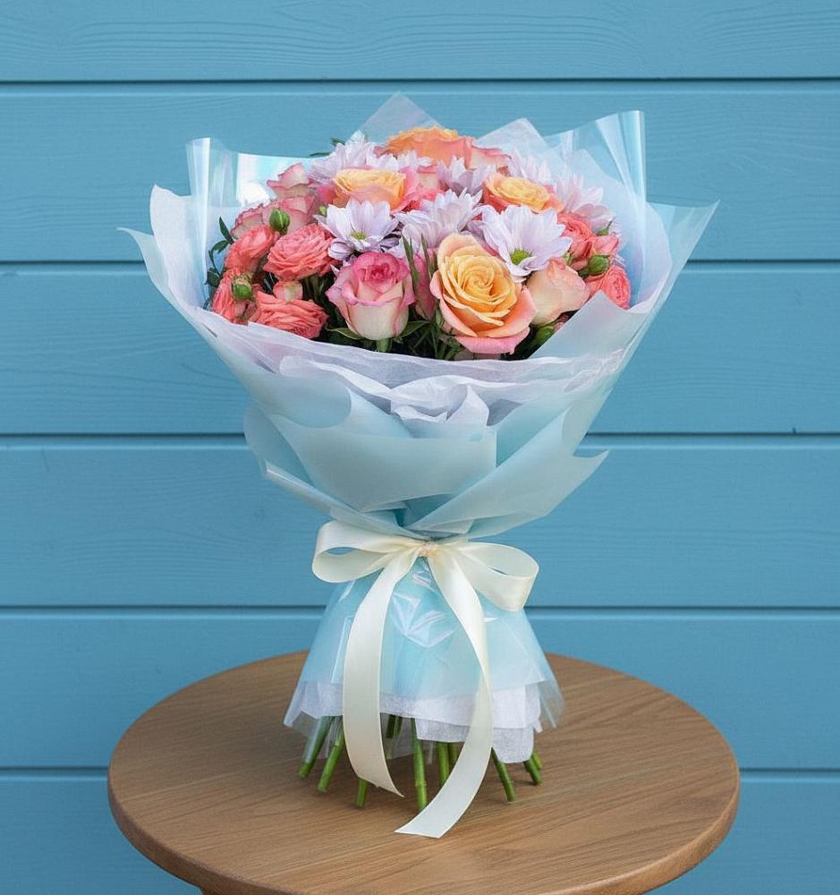 Букет цветов из: Хризантемы и Розы в Пролетарий